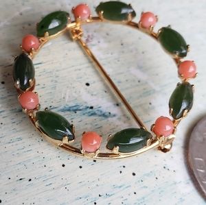Jade and coral Pin